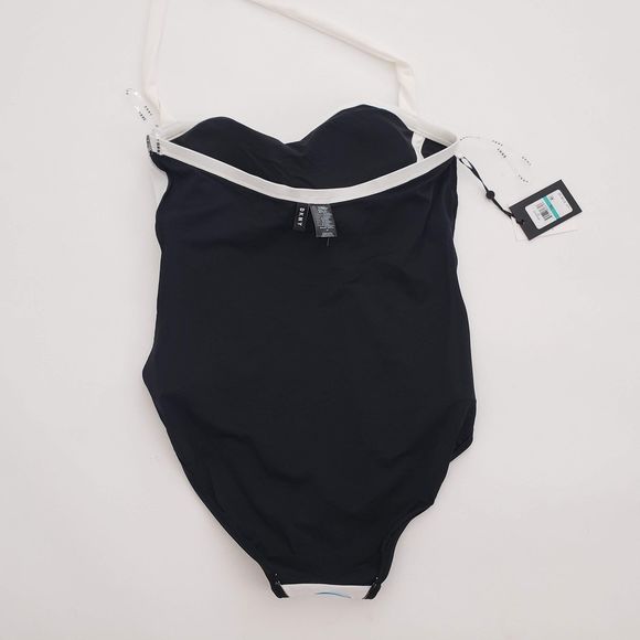 New DKNY Plus Size 16 One Piece Halter Swimsuit Black Whit Shelf Bra Compression - Picture 11 of 14